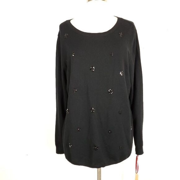 Ruby Rd. Sweaters - Ruby Rd Jewelled Rayon black Sweater pullover long sleeves plus size 1X